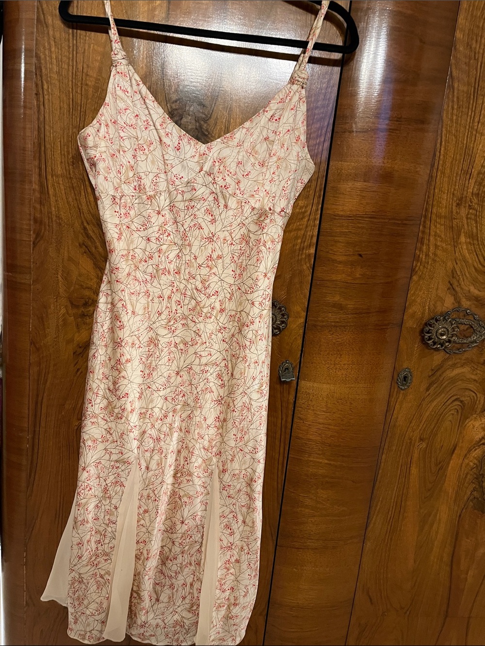 BCBGMaxAzria Cream Silk/Satin Slip Dress with Pink Floral Print Size 6